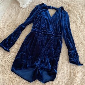 Midnight blue velvet short jumpsuit